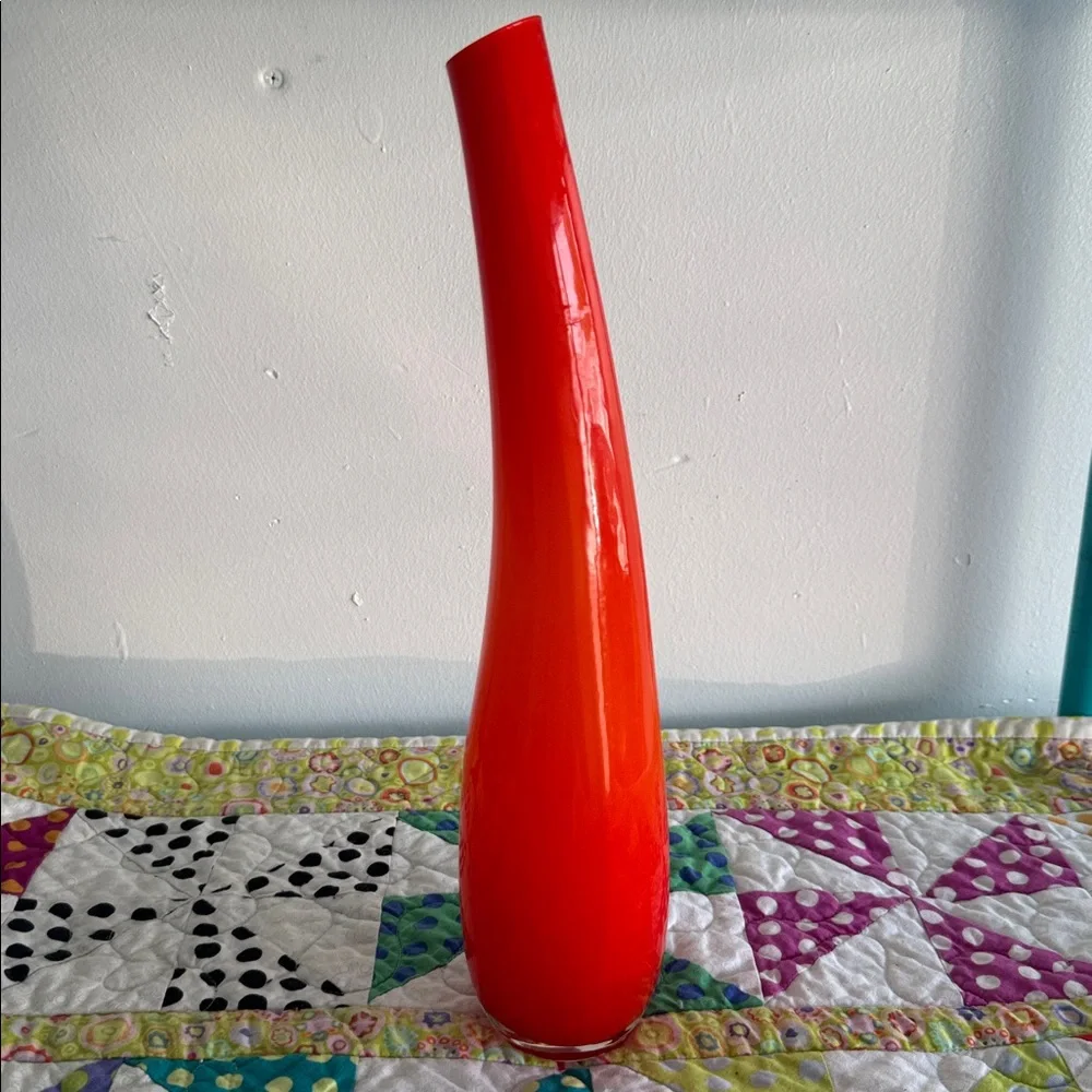 Vintage 1980s Orange Handblown Glass Bud Vase French Souffle a la Bouche
